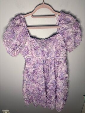 Thirty/Thirty lavender floral puff sleeve mini dress